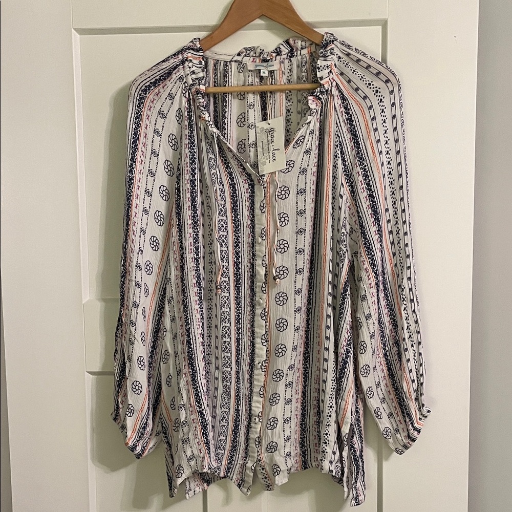 Grace & Lace Willow Button Down Peasant Blouse - Size XL - NWT - Picture 8 of 11